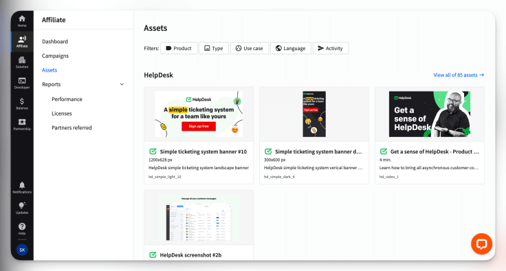 assets section in text partner app
