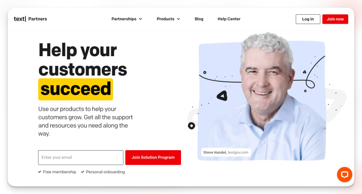 text solution partner landing page