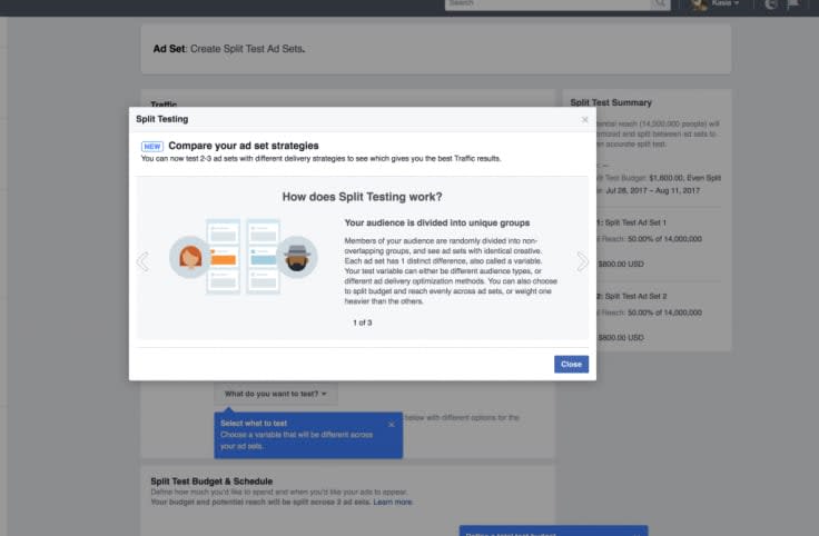Facebook split testing