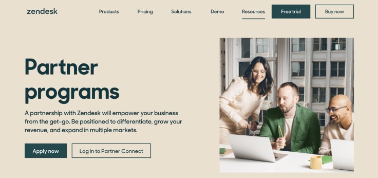 Zendesk reseller program's main website