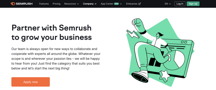Semrush reseller program's main website