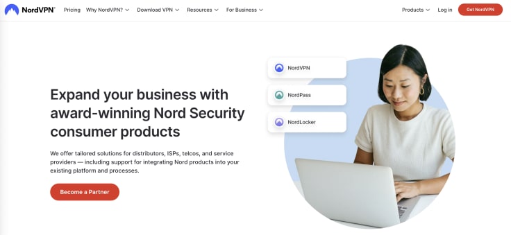Nord VPN reseller program's main website