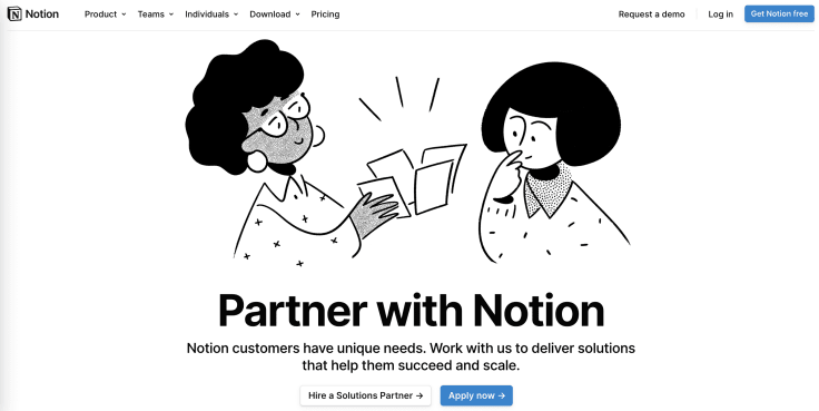 Notion reseller program's main website