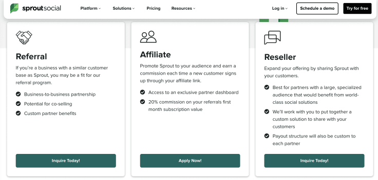 SproutSocial reseller program's main website
