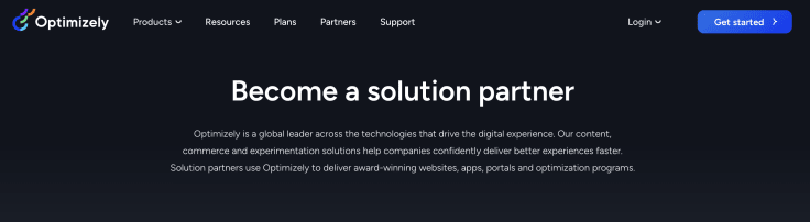 Optimizely reseller program's main website