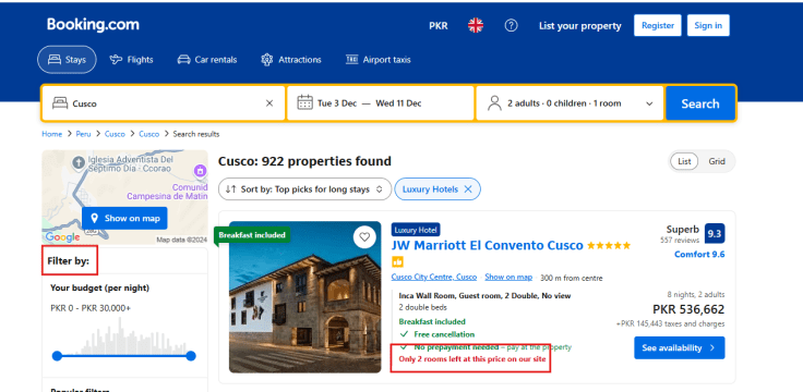 Booking.com website screen