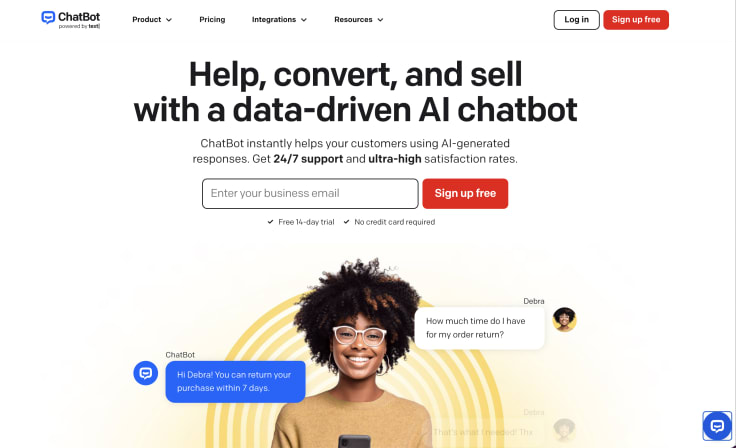 ChatBot main website screen