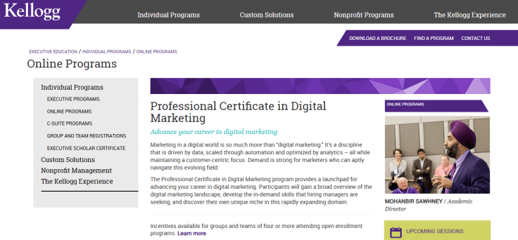 Kellogg professional certificate in digital marketing