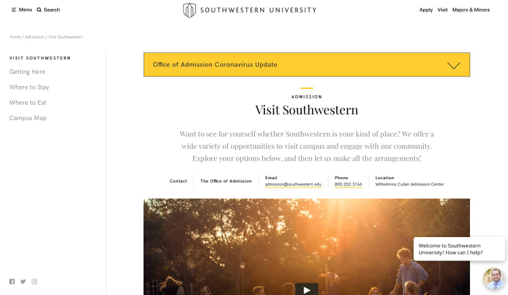 Southwestern University using LiveChat