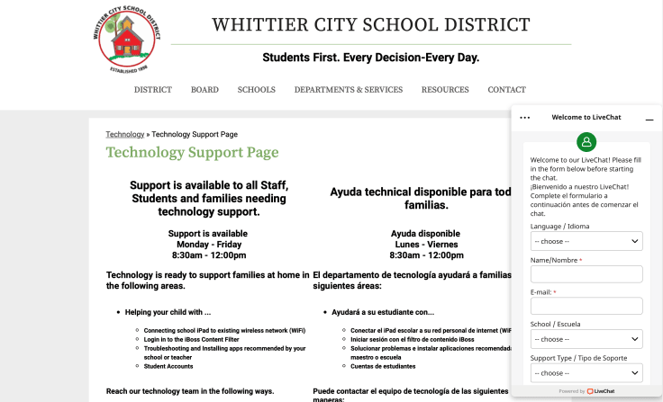 Whittier City School District using LiveChat