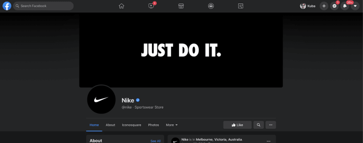 facebook for business page example Nike