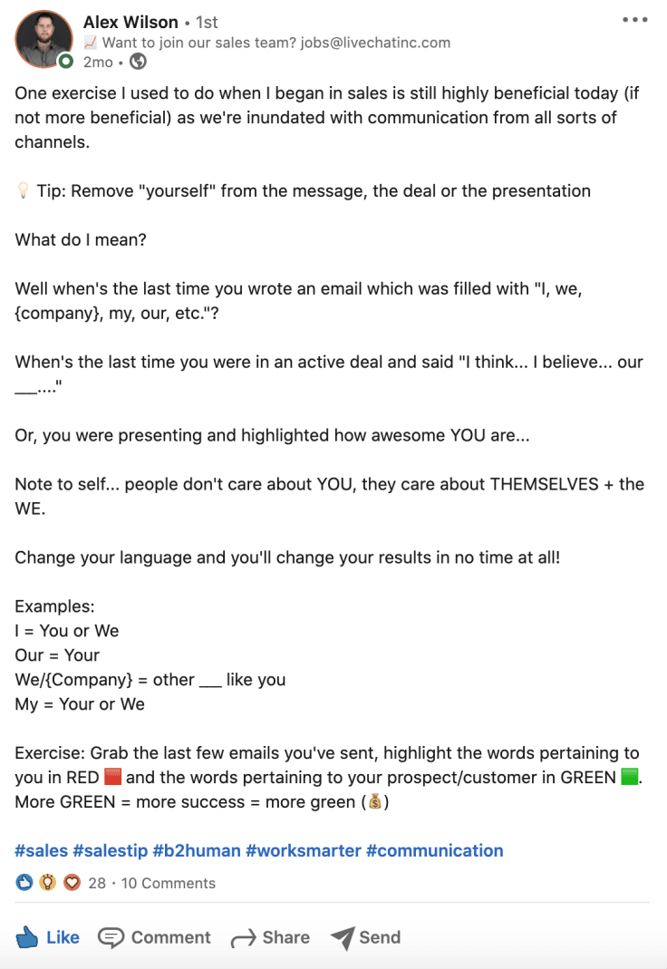 Copywriting tips on LinkedIn