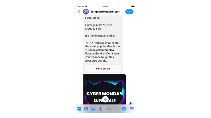 TemplateMonster bot on Messenger