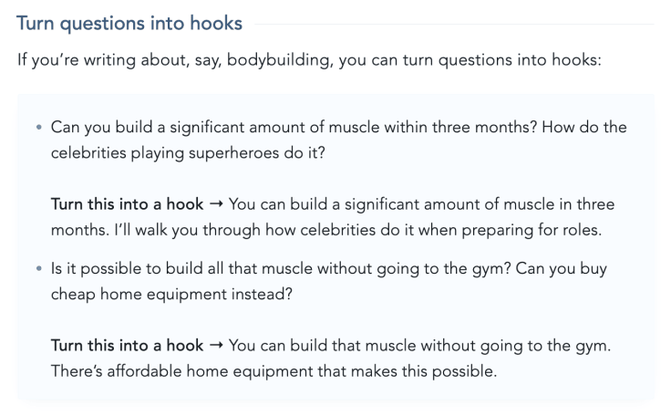 A couple of examples of how to turn questions into hooks