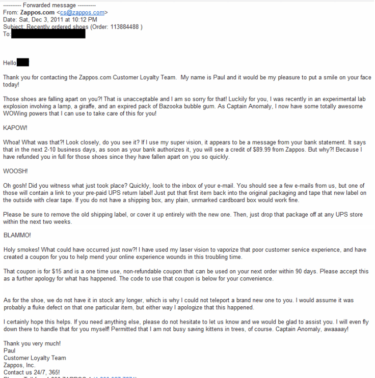 zappos apology email