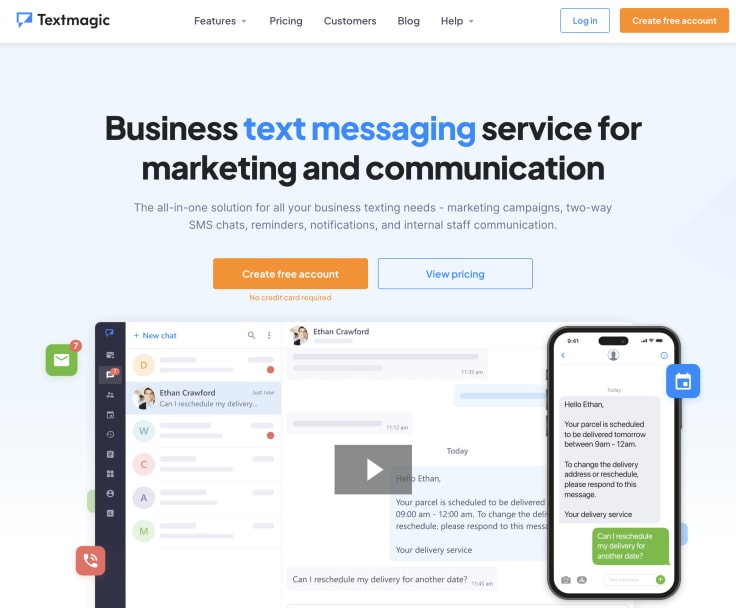 the homepage of textmagic, a customer service sofware