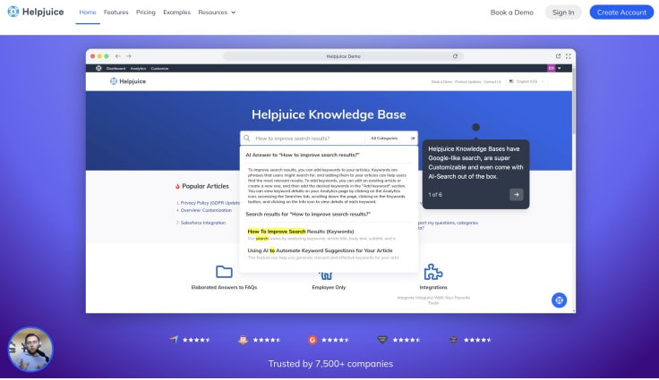 a homepage of helpjuice, a customer service software 