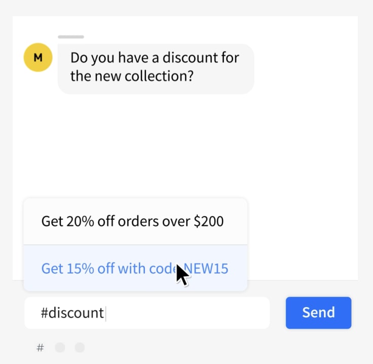 an image from the livechat app showing canned responses