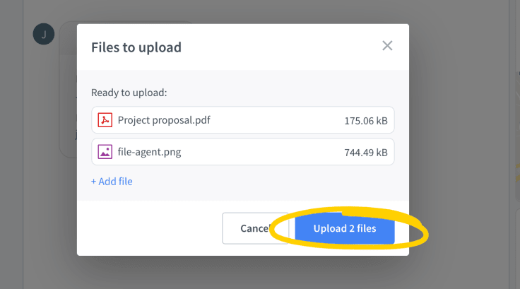 A screenshot of a LiveChat tool with file sharing option