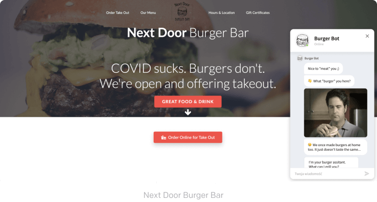 a customer service chatbot on a Burger Bar website