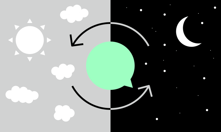 the chat bubble, on the background the day and night sky