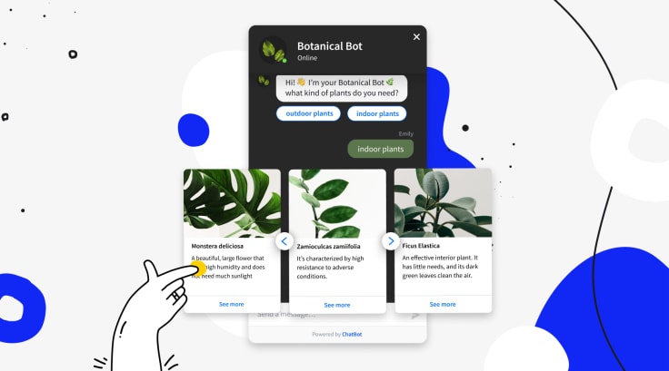 Chatbot showing different plants via product cards