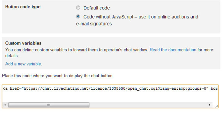 Email button in LiveChat