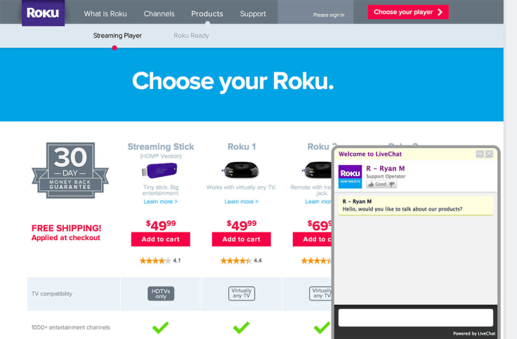Greeting on Roku's site