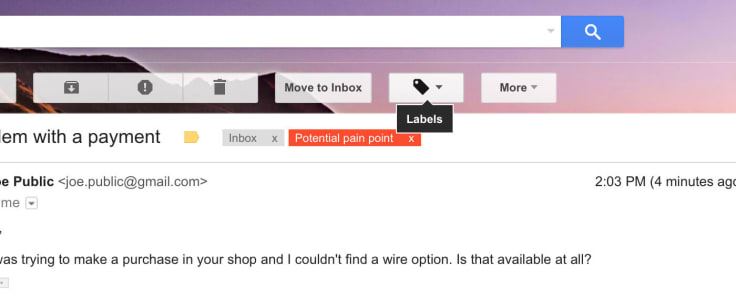 Tagging potential pain points in Gmail