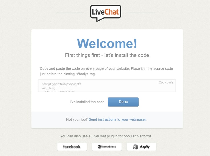 Old onboarding screen in LiveChat