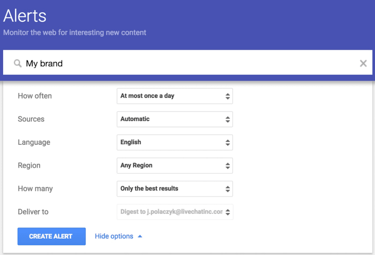 Google alerts setup