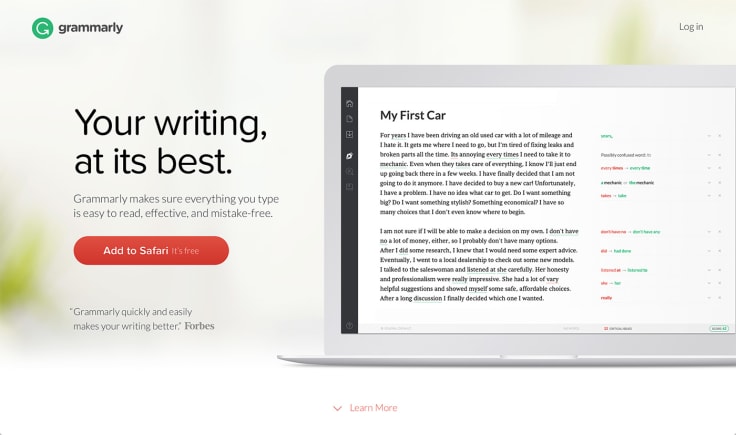 Call to action examples: Grammarly CTA on Safari