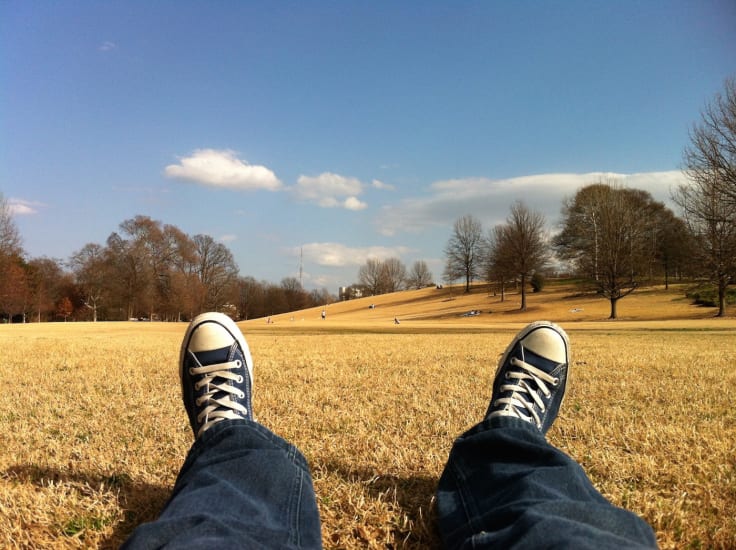 Unproductive chill relax meadow sitting
