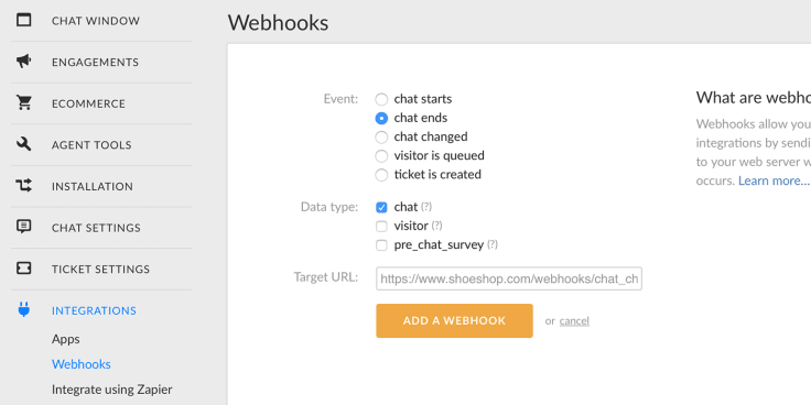 Setting up chat ends webhook