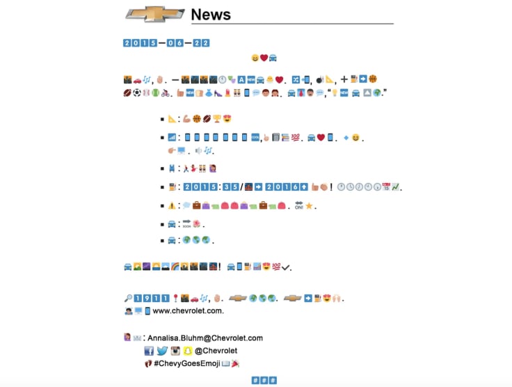 Chevrolet press release emojis