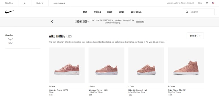 Product description on nike ecommerce for customer centric website