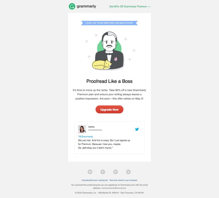 Grammarly product review twitter testimonial example
