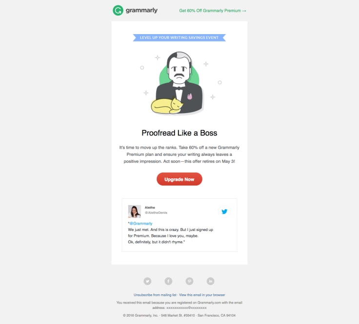 Grammarly product review twitter testimonial example 