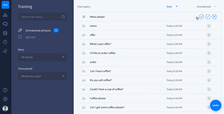 Chatbot training feature gif
