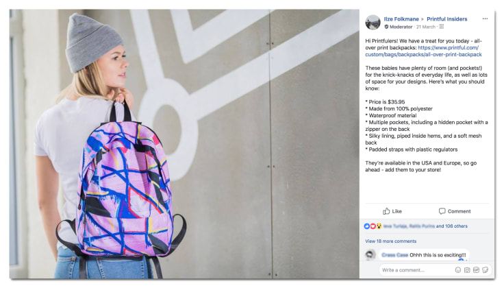 Printful giveaway facebook post