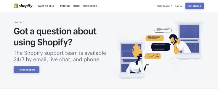 Shopify Customer Service landing page