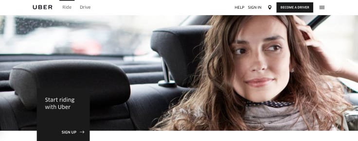 Uber homepage