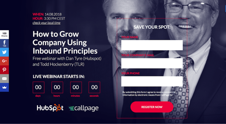 Callpage hubspot webinar signup page