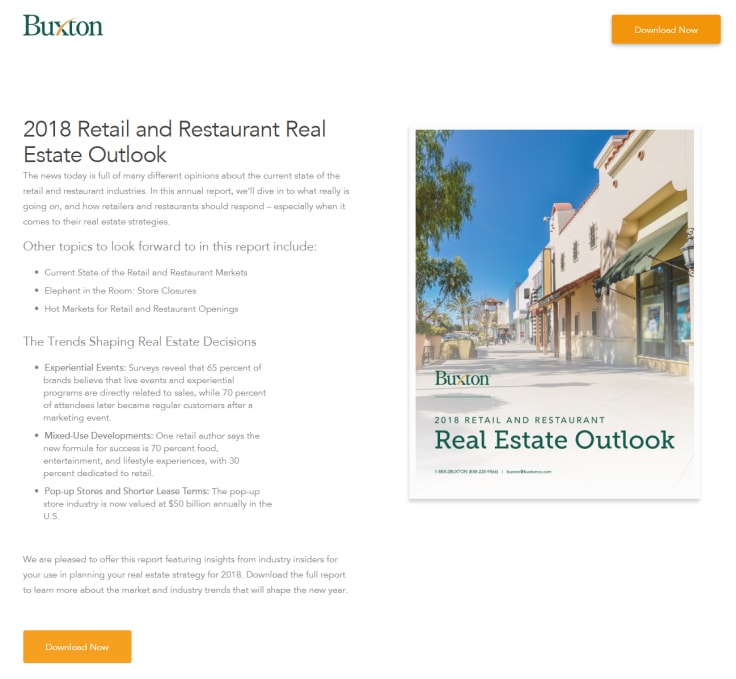 Buxton landing page download real estate report