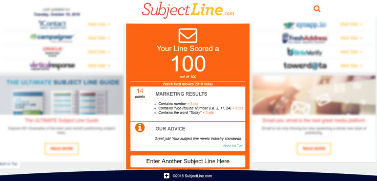 Subjectline landing page