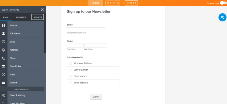 Jotform form creator screen