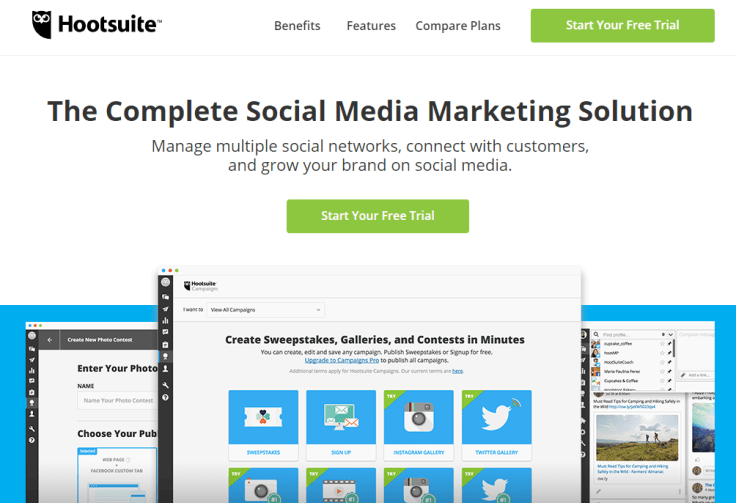 Hootsuite landing page product preview