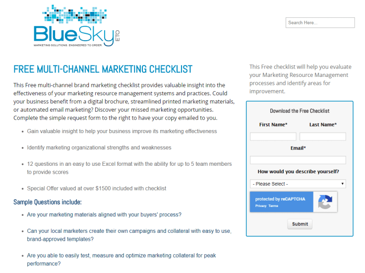 Bluesky landing page form