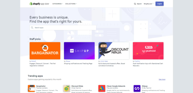 Shopify app store plug-ins and add-ons