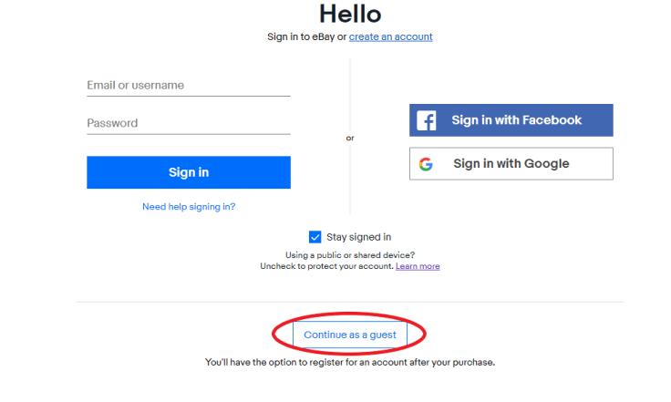 Ebay sign in sign up page
